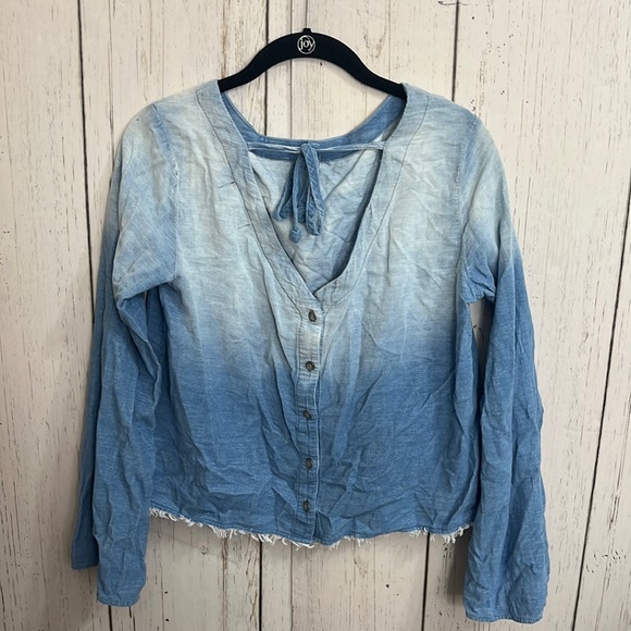 Cloth & Stone 100% Cotton Lightweight Blue Ombre Corduroy Longsleeve Top - Picture 3 of 7